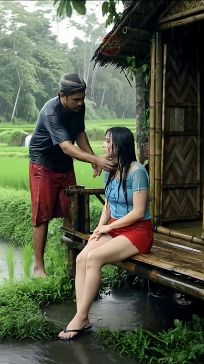 Soothing rain sound in a cozy bamboo hut for relaxation #short #deepsleep #rain #viralvideo