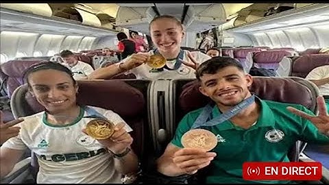 استقبال كبير لأبطال #الجزائر في #اولمبياد_باريس بمطار الجزائر،ابوني قناة،#خليف،#نمور