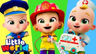 Doctor, Police And Fireman With Nina And Nico | Little World Nursery Rhymes and Educational Songs