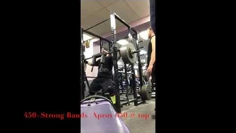 Safety Squat Bar Box Squat w Strong Bands 450 + 490 Bar Weight 1 10 15