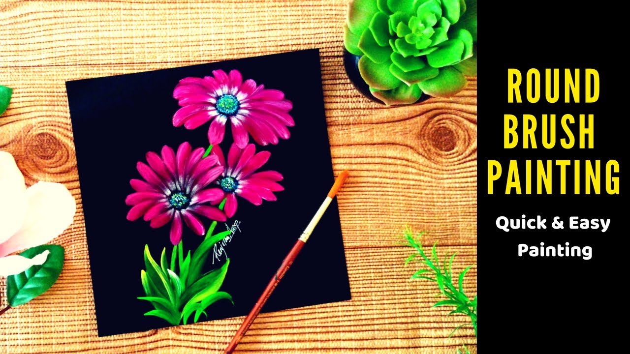 Quick Flower Painting using Round Brush One Stroke Flower Painting