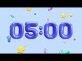 💙5-Minute Timer | Beeps &amp; Blue 3D Bubble Numbers | 4K✨