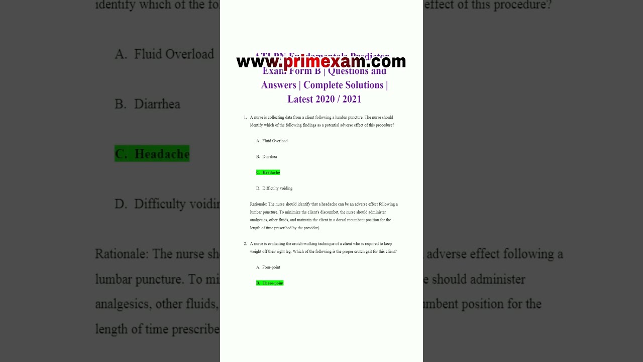 Master The ATI PN Fundamentals Predictor Exam Form B Complete Solutions For 2020 2021