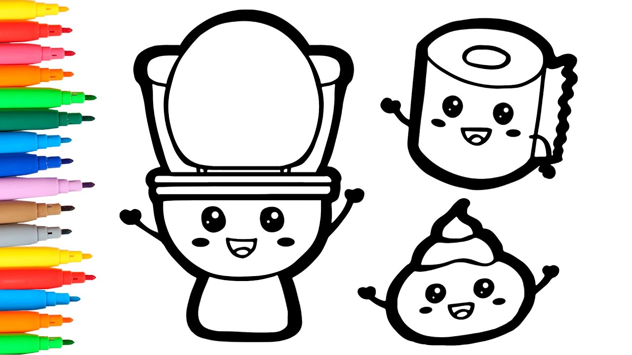 ⁣Dibuja y Colorea un RETRETE arcoíris kawaii 🚽💩🧻 Dibujos para niños