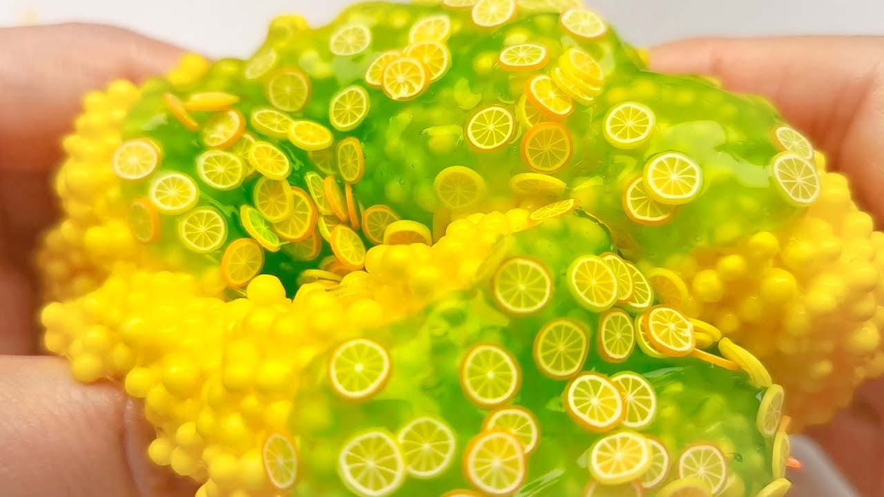 Orange Slime with Foam Beads, Mixing Foam Hearts, Form Chunks, ASMR