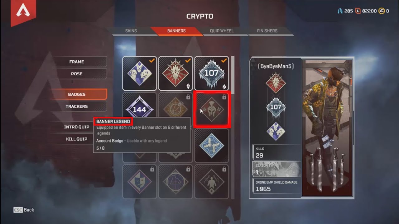 Banner Legend Equipped An Item In Every Banner Slot In 8 Different Legends Apex Legend Youtube