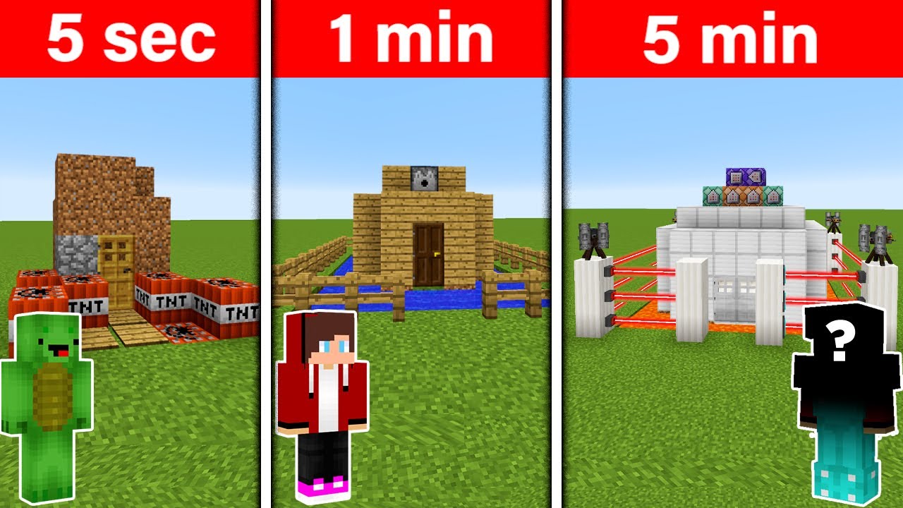 We Built The Best Security House! 5 Seconds Vs 1 Min Vs 5 Min - Minecraft