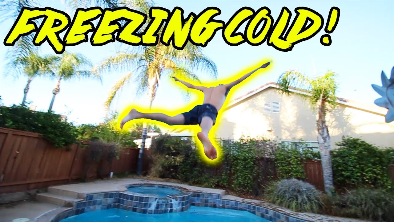 JUMPING INTO A FREEZING COLD POOL! (insane flips) - YouTube