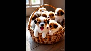 Best Cute Brittany 6 Puppies In Basket -Cute Dogs-