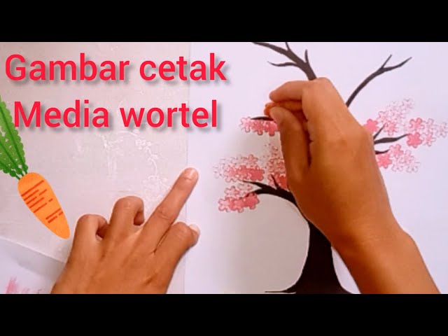 Seni grafis cetak tinggi gambar pohon sakura(media wortel) class=