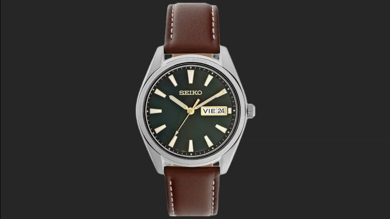 Seiko Analog Green Dial Genuine Leather Strap Men's Watch