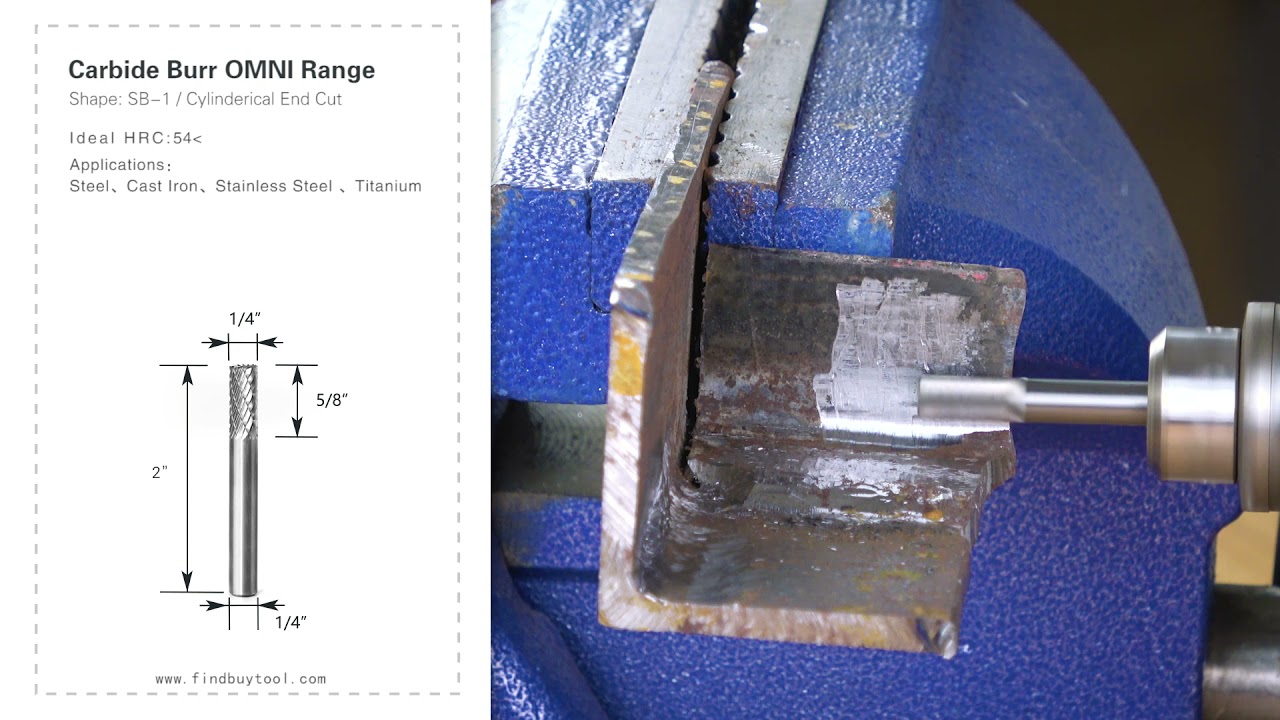 FindBuytool Carbide Burr SB-1 Cylinderical End Cut Omni Range Head D 1/4 × 5 / 8L، 1/4 عرقوب، 2 بوصة كامل الطول