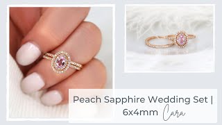 Sapphire Wedding Set | Rosados Box 6x4mm Cara Peach Sapphire & Diamond Wedding Set