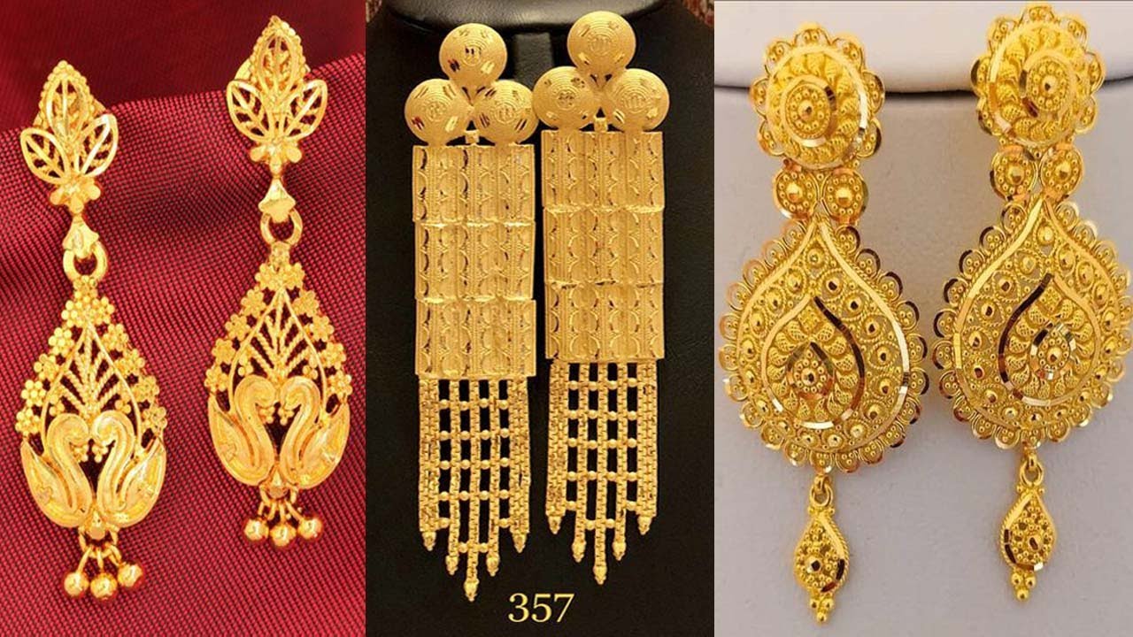 1 Tola Gold Earrings Collection || New Gold Long Earrings Designs - YouTube