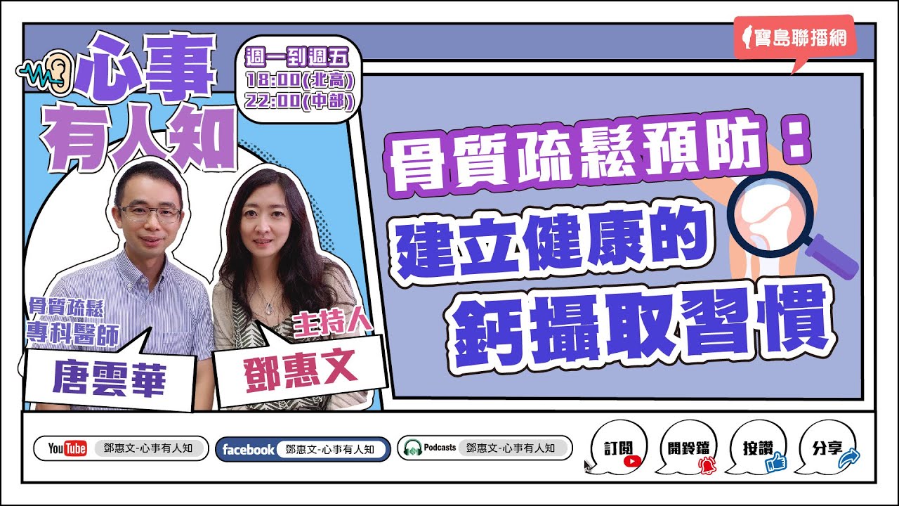 骨質疏鬆預防：建立健康的鈣攝取習慣 - 鄧惠文 專訪 唐雲華 骨質疏鬆專科醫師 -【心事有人知】20230608