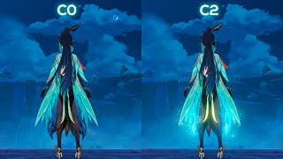 C0 Xianyun vs C2 Xianyun DMG Buff Comparison - Spiral Abyss 4.4 - Genshin Impact