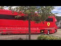 F1 ferrari and haas trucks arriving to red bull ring