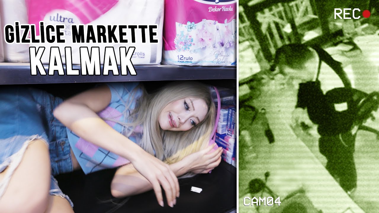 GECE GİZLİCE MARKETTE KALMAK!! *yakalandık*