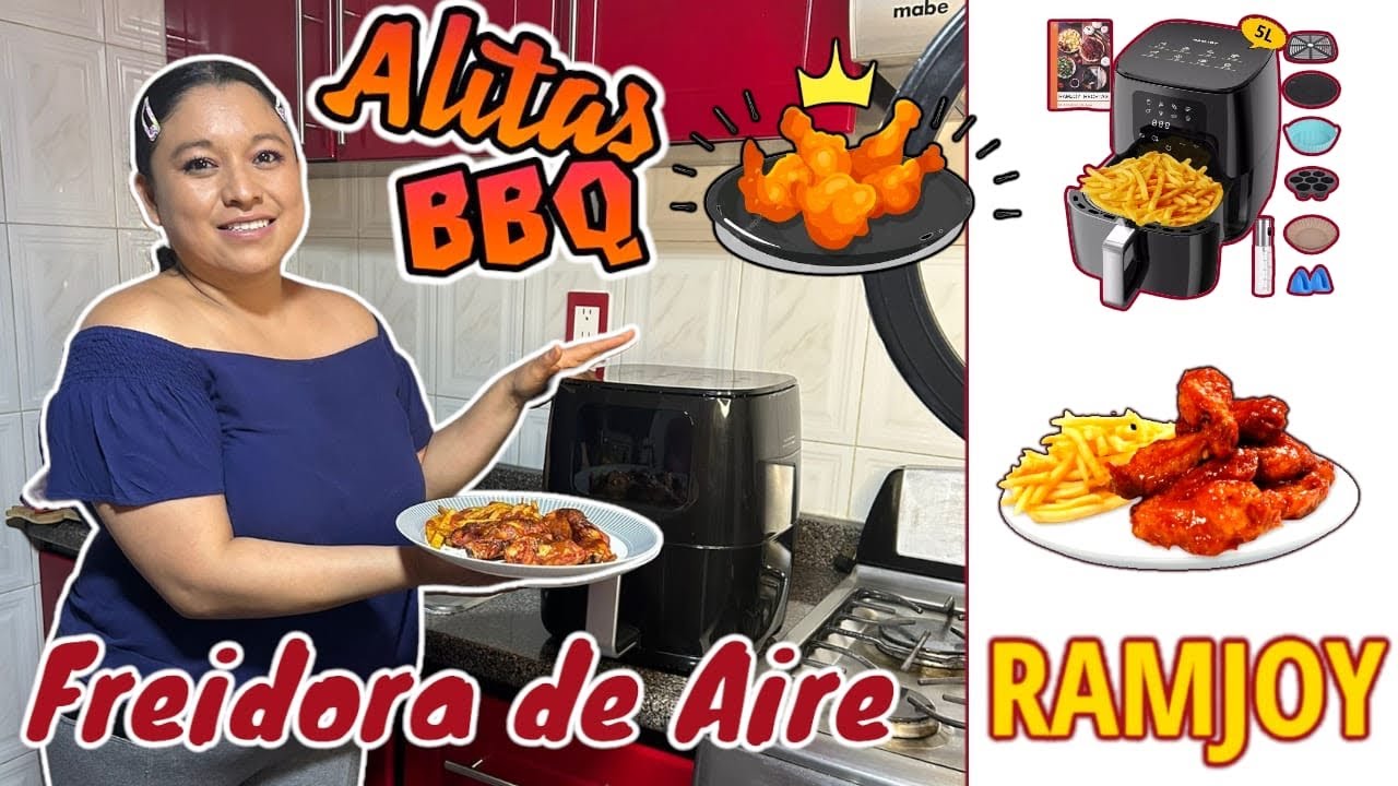 Freidora de Aire Ramjoy✅Alitas a la Bbq y papas a la francesa #ramjoy #alitasbbq #papasalafrancesa
