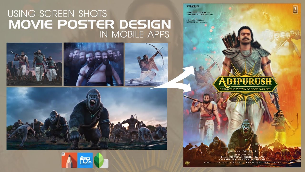 Movie Poster Design Using Screen Shots in Mobile | How to make movie poster in Telugu | Adipurush