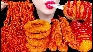 Asmr Fried Shrimp Hot Dog Noodles 새우튀김 어니언링 핫도그 먹방 Mukbang, Eating