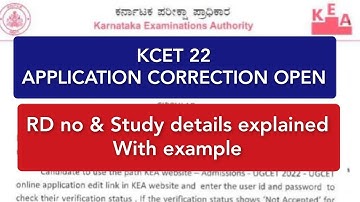 KCET 22 EDIT LINK OPEN|RD NO CORRECTION AND STUDY DETAILS EXPLAINED WITH EXAMPLE