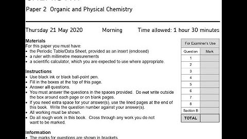 AQA AS LEVEL CHEMISTRY 2020 PAPER 2 WALKTHROUGH ONLY INCLUDING SECTION A