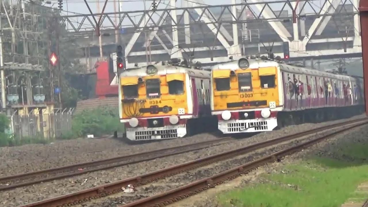 EMU Train crossing || New painted local train crossing with similar look train under the bridge