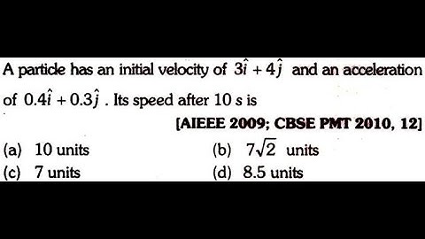 A particle has an initial velocity of 3i+4j and an acceleration of 0.4i+0.3j. its