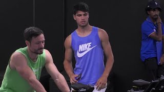 Carlos Alcaraz on and off-court practice and warm-up routine pre QF match vs Zverev - AO2024