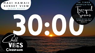 🌊 30 - Minute Timer | HAWAII SUNSET Ocean Waves Sounds/Relaxing Music Study Relax | Scenic | MAUI
