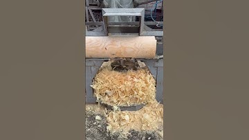 cutting a cylindered log Round wooden beam for log cabin