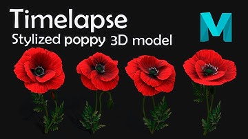 Making of stylized poppy 3D model in Autodesk Maya, process timelapse