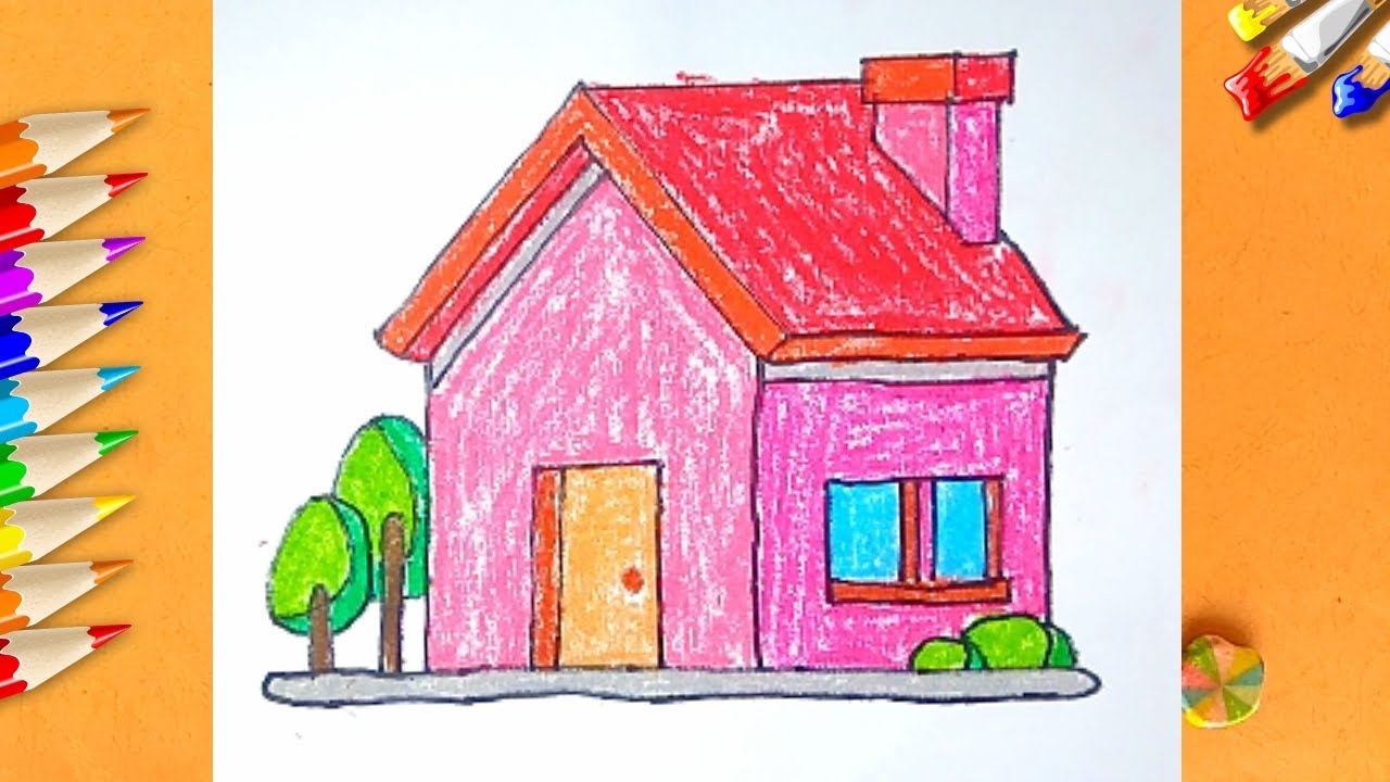 How to Draw a Pink House Learn Kids house Very Easy