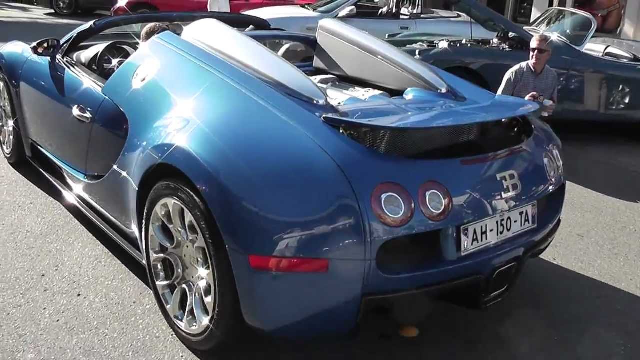 Blue BUGATTI Veyron Grand Sport arrives at show - YouTube