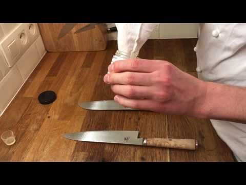 How to sharpen a knife on wet stone (miyabi knives) by Chef Eldar Kabiri