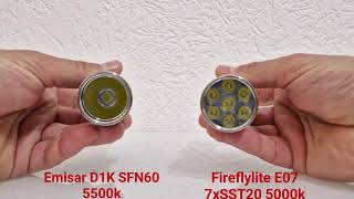 Emisar D1K SFN60 5500k - Fireflylite E07 7xSST20 5000k  turbo comparison