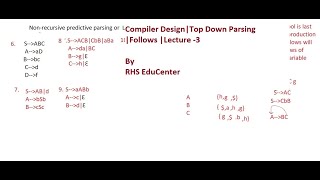 Follow Lecture -3|Top Down Parsing| Compiler Design