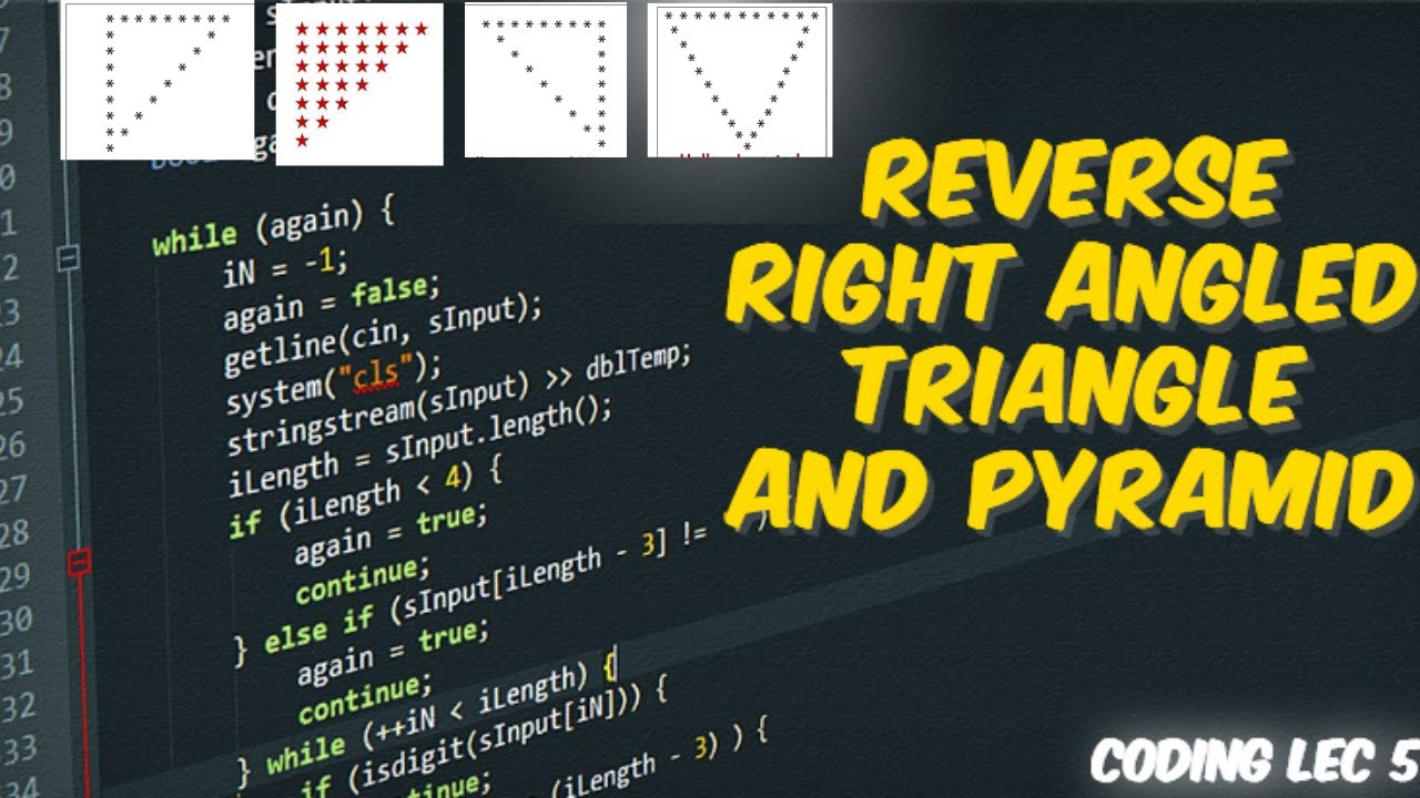 learning how to make reverse right angle triangle and pyramid in C ...