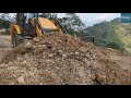 Backhoe Loader-Very Narrow Hilly Road-Leveling and Clearing the Road