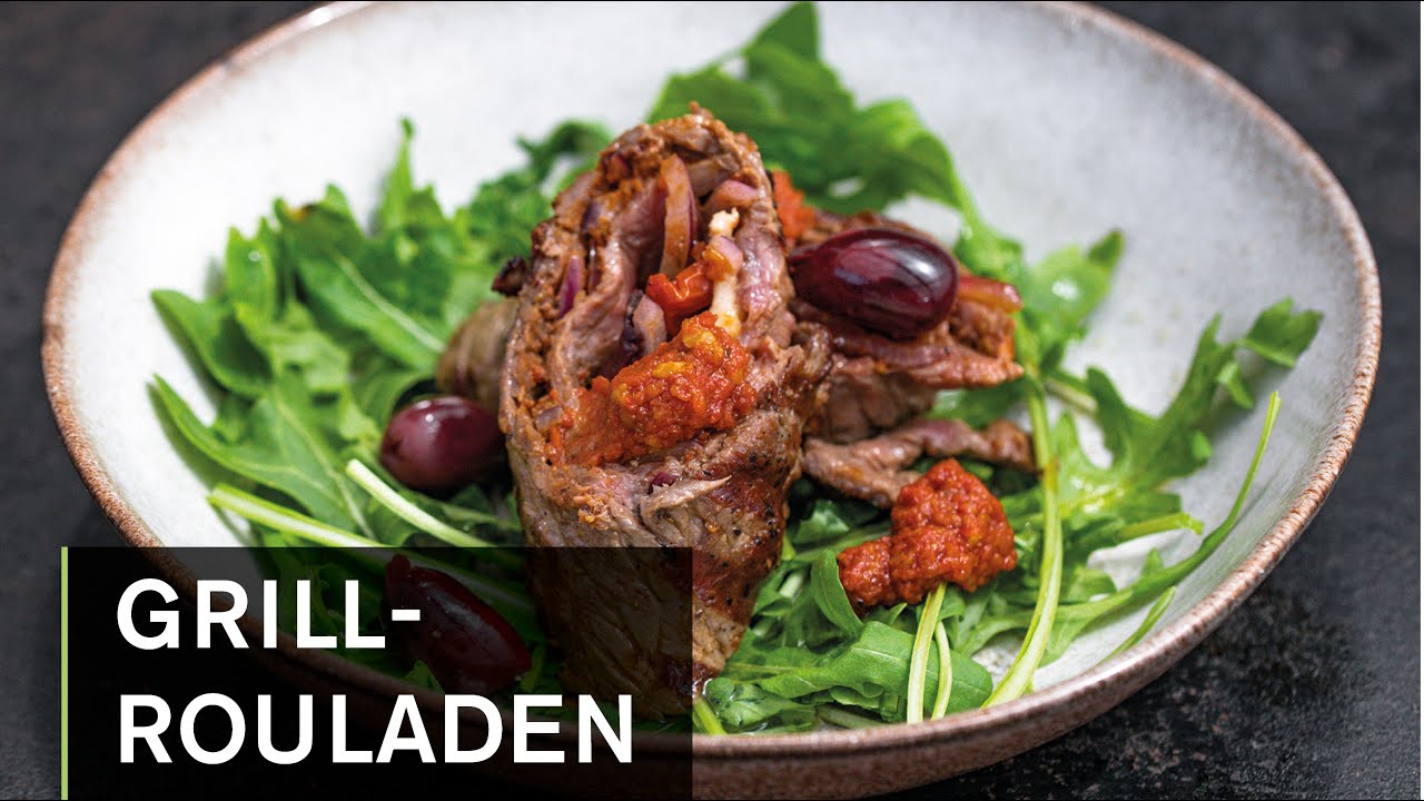 Grill-Rouladen mit Pinienkernen, Büffelmozarella und getrockneten ...