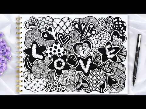 【Drawing】サザンカ-Eternal Love- LOVE Zentangle Art | Cute Zentangle Art | Valentine's Day