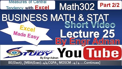 MTH302 Short Video| Lecture 25 |Part 2 of 2 | VU Short Lecture |MTH 302 Short Videos| Excel Part |