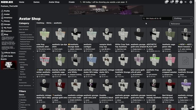 Words to search up for Emo clothes on Roblox.