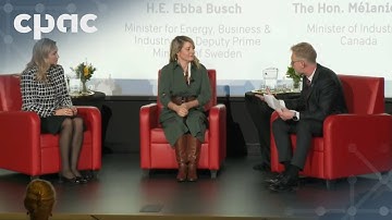 Industry Minister Mélanie Joly speaks with Sweden’s Deputy PM Ebba Busch in Ottawa