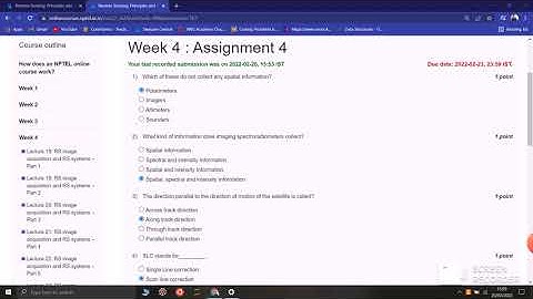 NPTEL WEEK 4 ASSIGNMENT ANSWERS FOR Remote Sensing: Principles and Applications