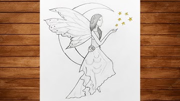 How to draw a fairy sitting on the moon| Girl drawing| Girl Pencil Sketch| Scenery Drawing