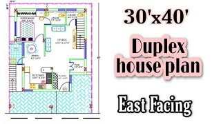 30'x40' site, 1200sft, east facing, 3BHK- DUPLEX house plan.