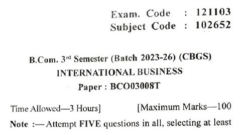 Gndu BCom 3rd Semester International Business Question Paper | International Business Paper 2024
