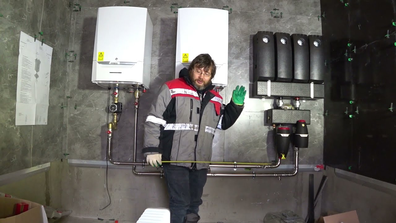 Котельная с каскадом из двух котлов. Обвязка нержавейкой. - YouTube